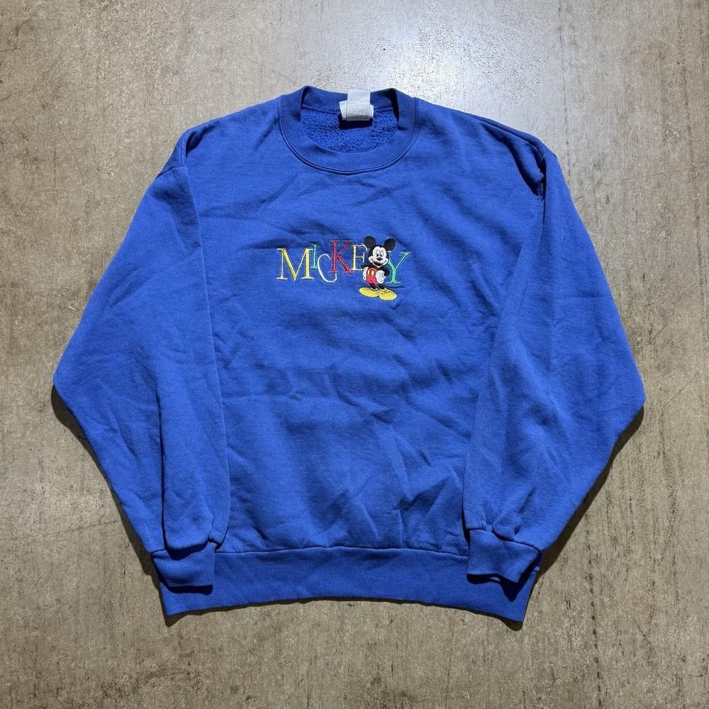Vintage Mickey & Co Sweatshirt Mens Large Blue Fleece Crewneck Mickey Mouse